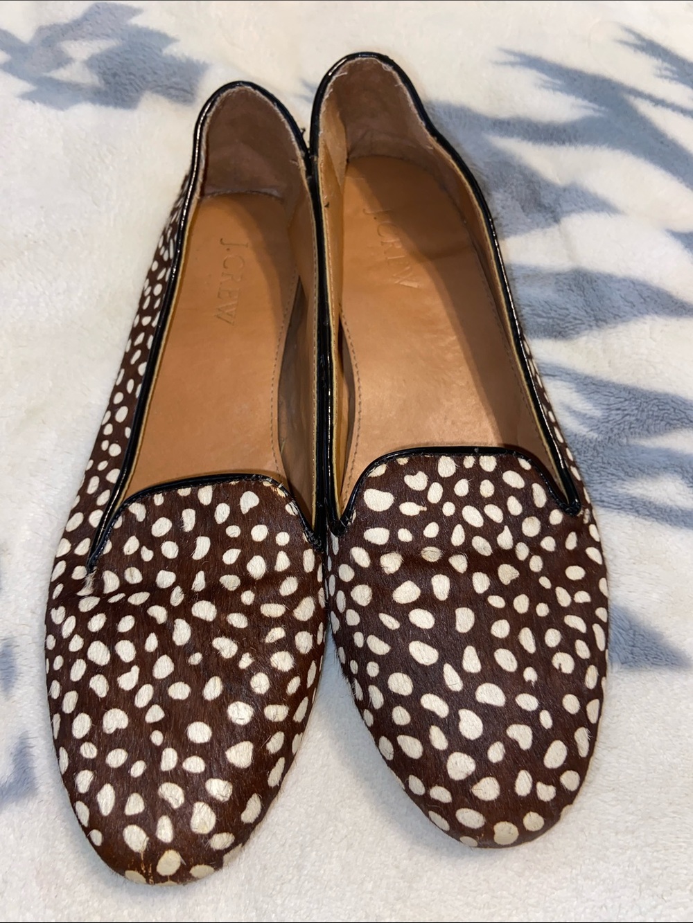 CORA CALF HAIR FLATS Smoking Slipper Deer Fawn Animal Print J CREW LEATHER - Picture 2 of 7
